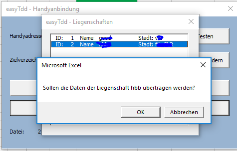 Liegenschaft vom Handy übertragen