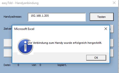 Test der Verbindung der Schittstelel mit dem Handy